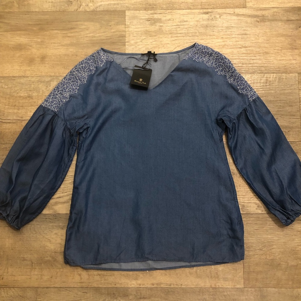 MASSIMO DUTTI Denim Blouse with Lace Finish - Picture 7 of 7